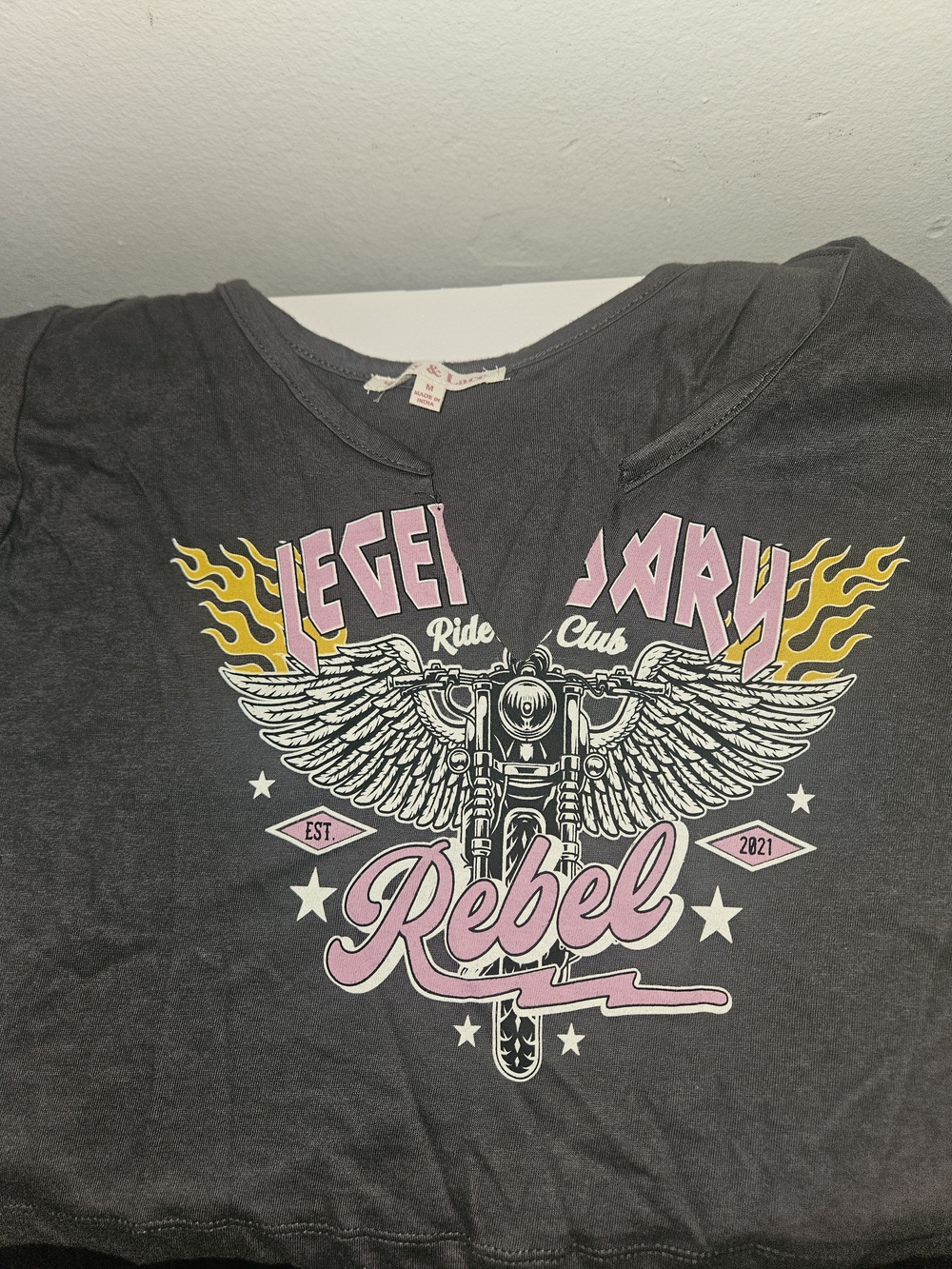 Rebel Graphic Short Sleeve Tee - Charcoal with Pink & Yellow Print